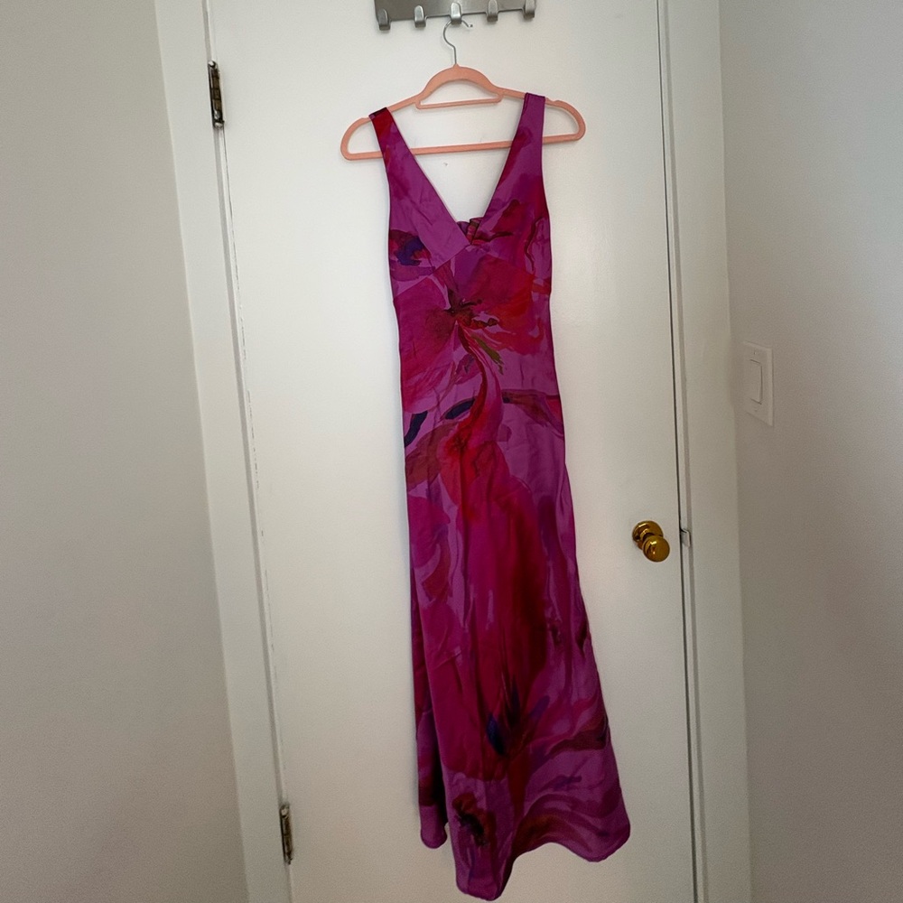 Zara Purple Fuchsia Floral Midi Dress